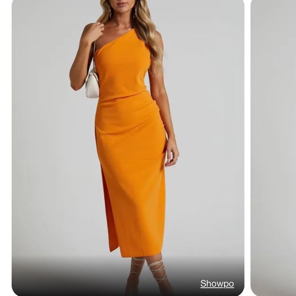 Showpo - Monette Midi Dress - One Shoulder Straight Dress in Orange